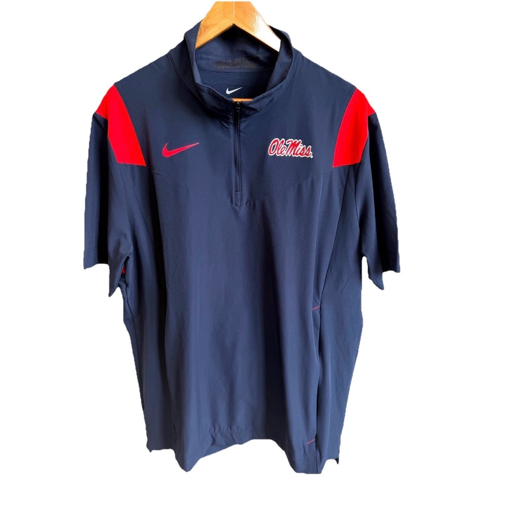 Nike Windbreaker Ole Miss Rebels Mens Large Navy Short Sleeve 1/4 Zip Pullover